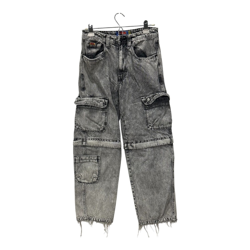 Empyre Grey Acid Wash Zip Off Convertible Cargo Jeans 28 Loose Fit Frayed Y2K